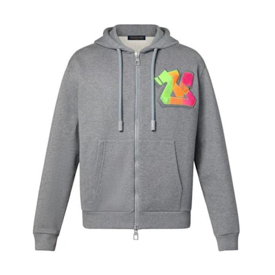 LOUIS VUITTON FW22 3D Graffiti Print Zip Hoodie Grey 1AA4X5