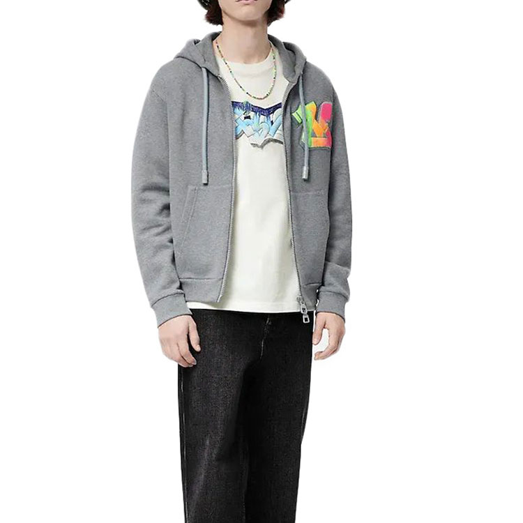 Purchase 路易威登 FW22 3D 涂鸦印花拉链连帽衫 灰色 1AA4X5