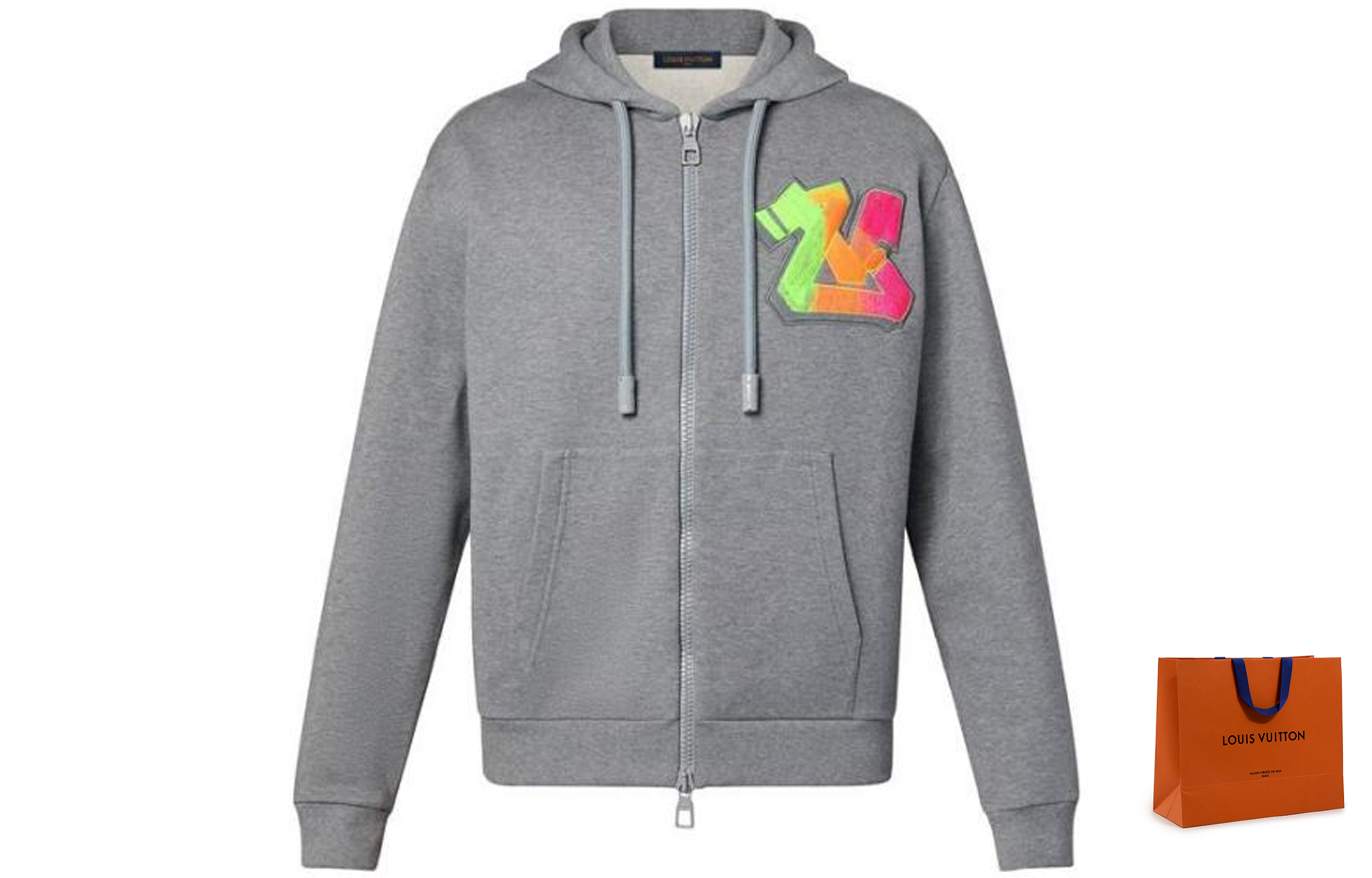 Details for 路易威登 FW22 3D 涂鸦印花拉链连帽衫 灰色 1AA4X5