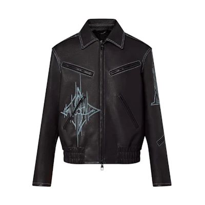 LOUIS VUITTON FW22 Black Leather Jacket with Zipper and Belted Design. 1AAVCA