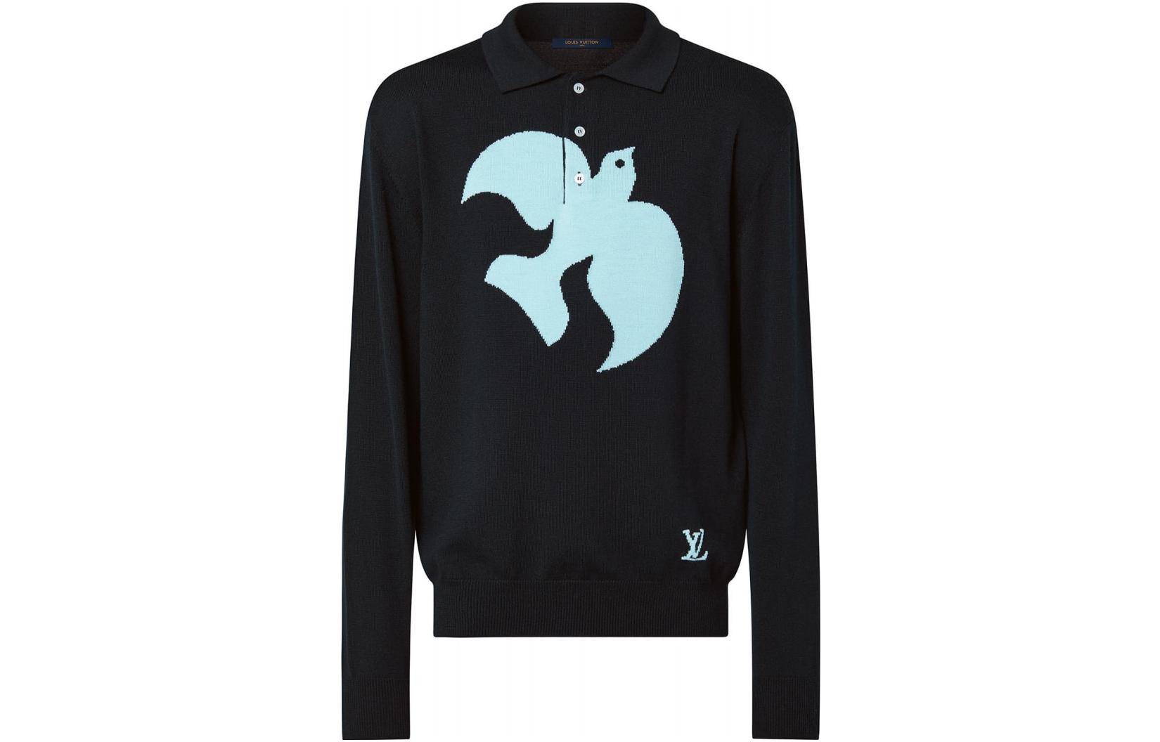 LOUIS VUITTON FW22  Black Loose Fit Polo with Chest Animal Print. 1AAT4M