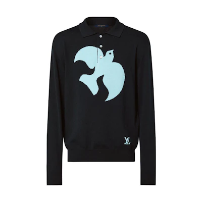 LOUIS VUITTON FW22 Black Loose Fit Polo with Chest Animal Print. 1AAT4M