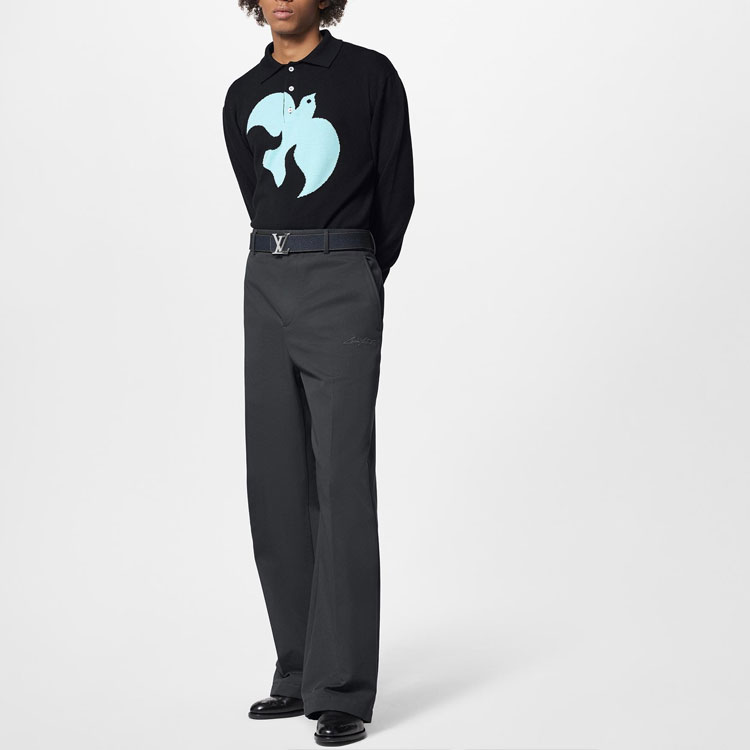 Shop LOUIS VUITTON FW22  Black Loose Fit Polo with Chest Animal Print. 1AAT4M