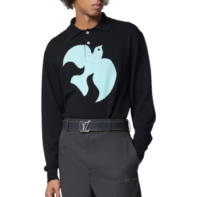 Purchase LOUIS VUITTON FW22  Black Loose Fit Polo with Chest Animal Print. 1AAT4M