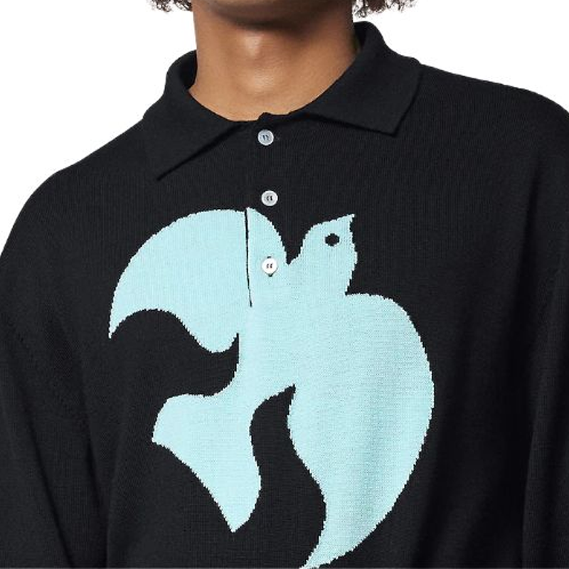 Details for LOUIS VUITTON FW22  Black Loose Fit Polo with Chest Animal Print. 1AAT4M