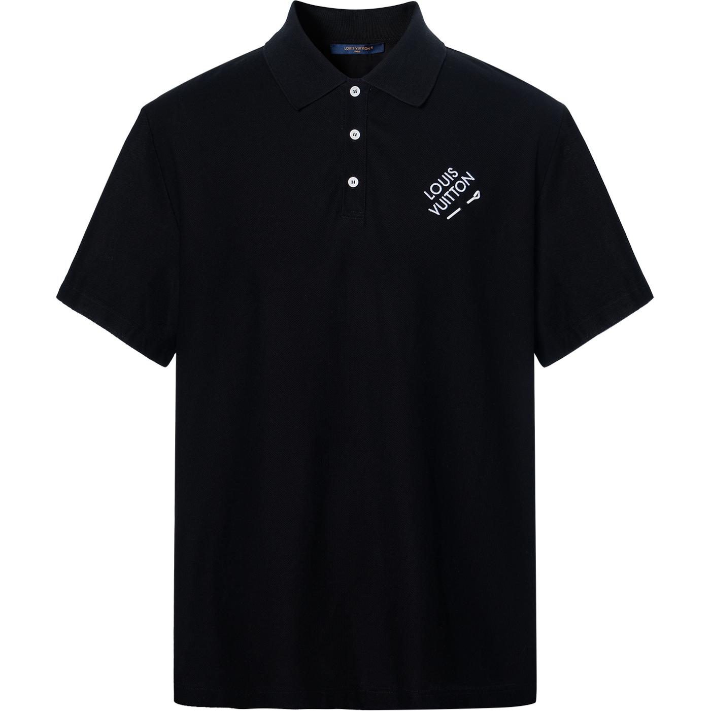 Order LOUIS VUITTON FW22 Kaos Polo Hitam dengan Logo Bordir Lengan Pendek. 1AATR9