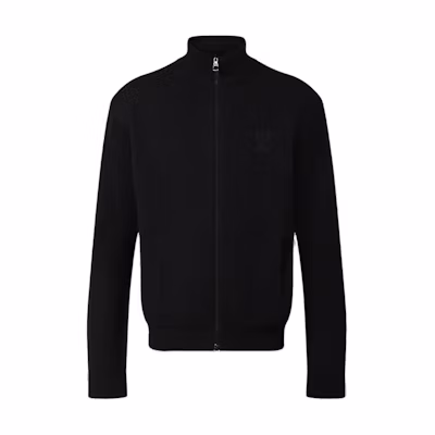 LOUIS VUITTON FW22 Black Solid Color Zip-Up Knit Sweater. 1AA4VI