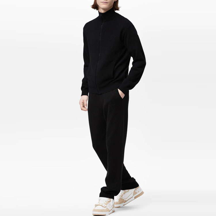 Lookbook ルイ・ヴィトン FW22 ブラック無地ジップアップニットセーター. 1AA4VI