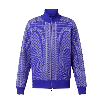 LOUIS VUITTON FW22 Blue Striped Print Zip-Up Jacket. 1AA4TQ