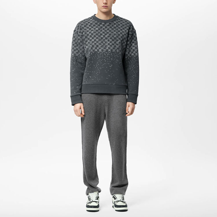 Shop ルイヴィトン FW22 グレー チェック柄 カラーブロック クルーネックスウェットシャツ 1AA4TI