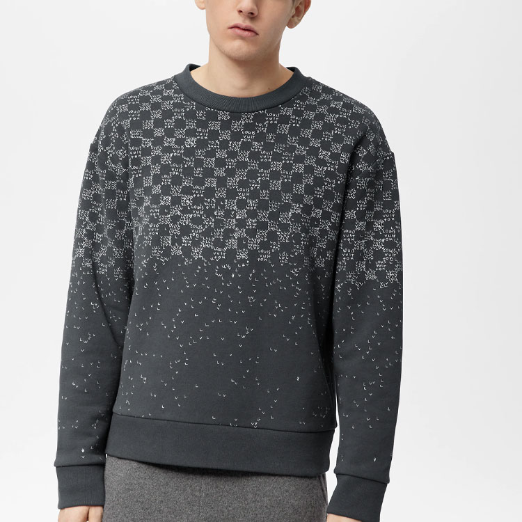 Details for ルイヴィトン FW22 グレー チェック柄 カラーブロック クルーネックスウェットシャツ 1AA4TI