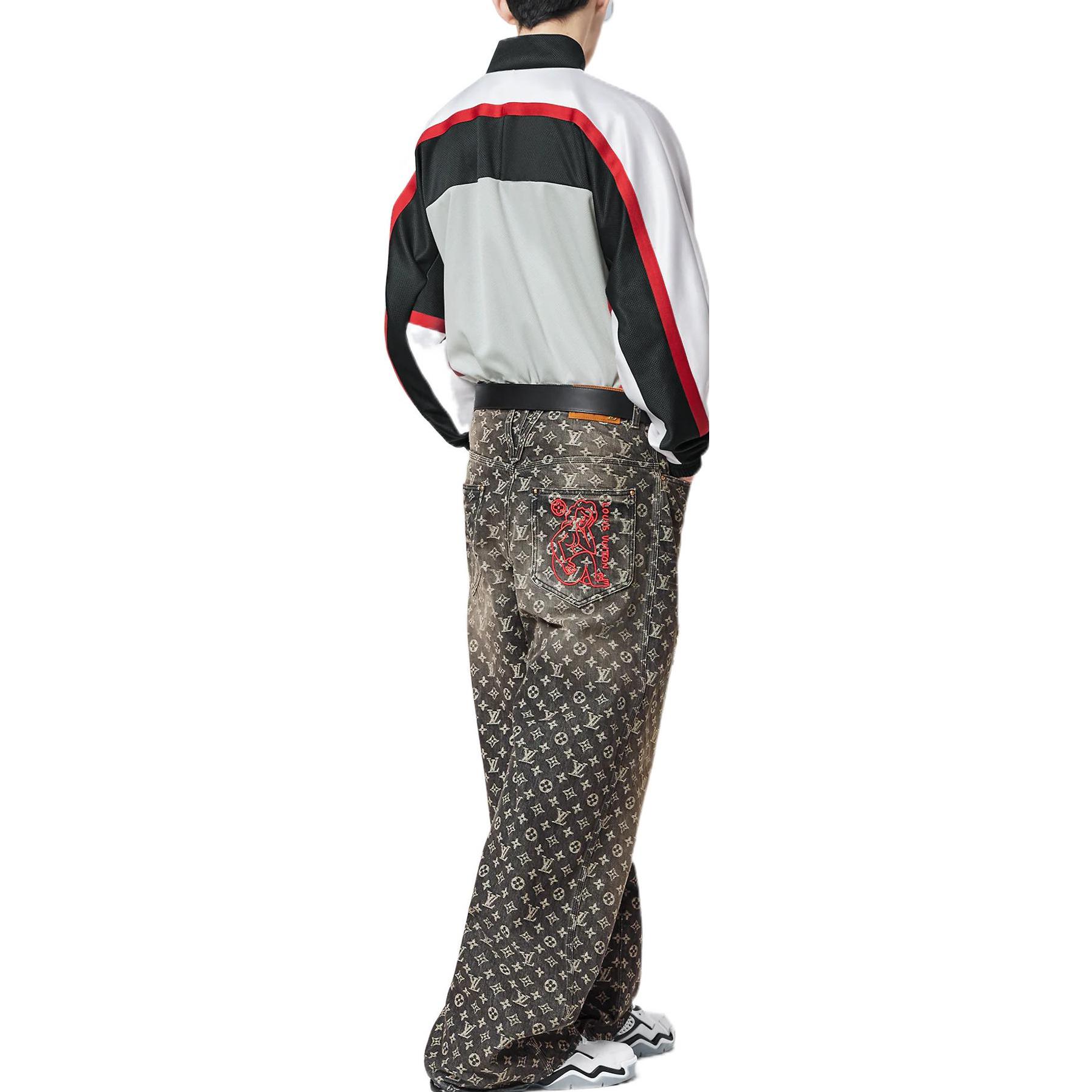 Shop 루이 비통 FW22 아이스하키 자켓 화이트 레터 컬러 블록 디자인 1AAGPZ