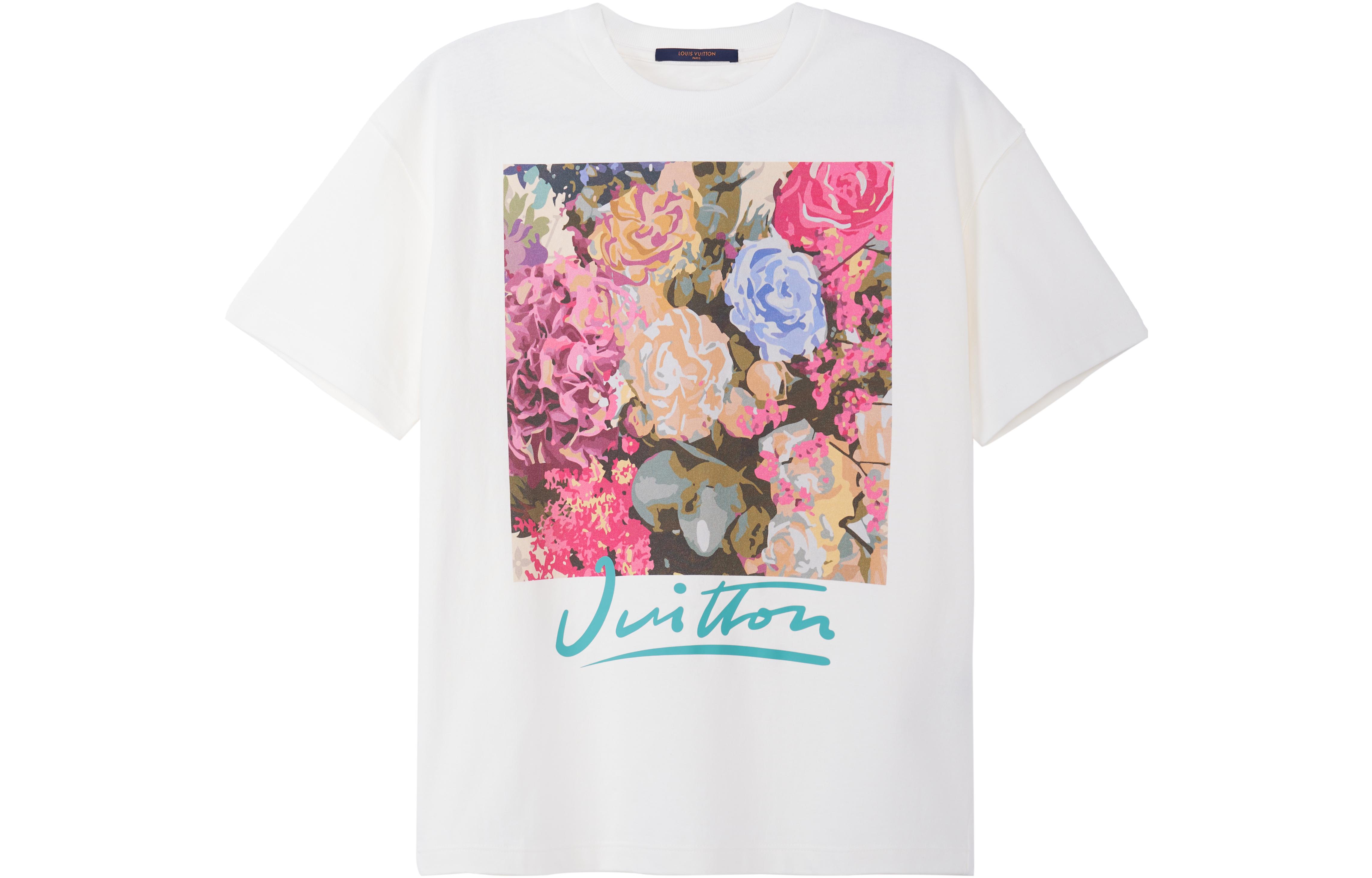 LOUIS VUITTON FW22  White Floral Logo Print Crewneck T-Shirt. 1AAGWP