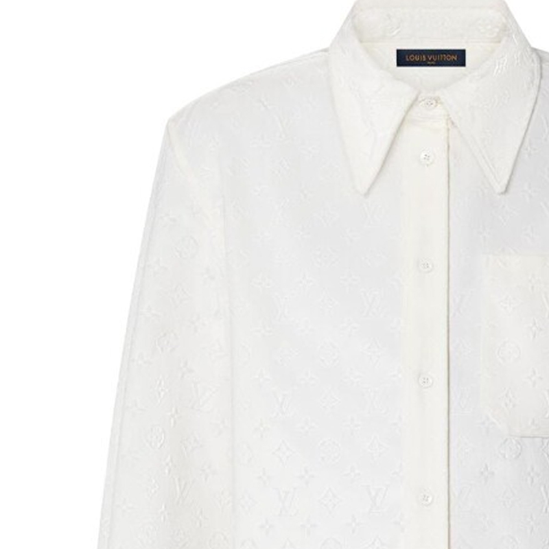 Sizing LOUIS VUITTON FW22 Baju Lengan Panjang Putih Corak Logo Halus. 1AAGIP