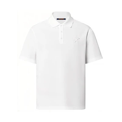 LOUIS VUITTON FW22 White Polo Shirt with Embroidered Monogram Logo. 1AA50Z