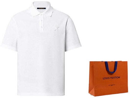 LOUIS VUITTON FW22 White Polo Shirt with Embroidered Monogram Logo. 1AA50Z Lookbook LOUIS VUITTON FW22 White Polo Shirt with Embroidered Monogram Logo. 1AA50Z
