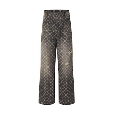 LOUIS VUITTON FW22 All-Over Logo Loose Fit Denim Jeans 1AAGPQ