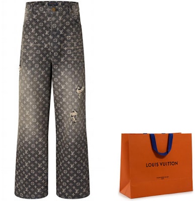 루이 비통 FW22 올오버 로고 루즈핏 데님 진츠 1AAGPQ Cheap 루이 비통 FW22 올오버 로고 루즈핏 데님 진츠 1AAGPQ