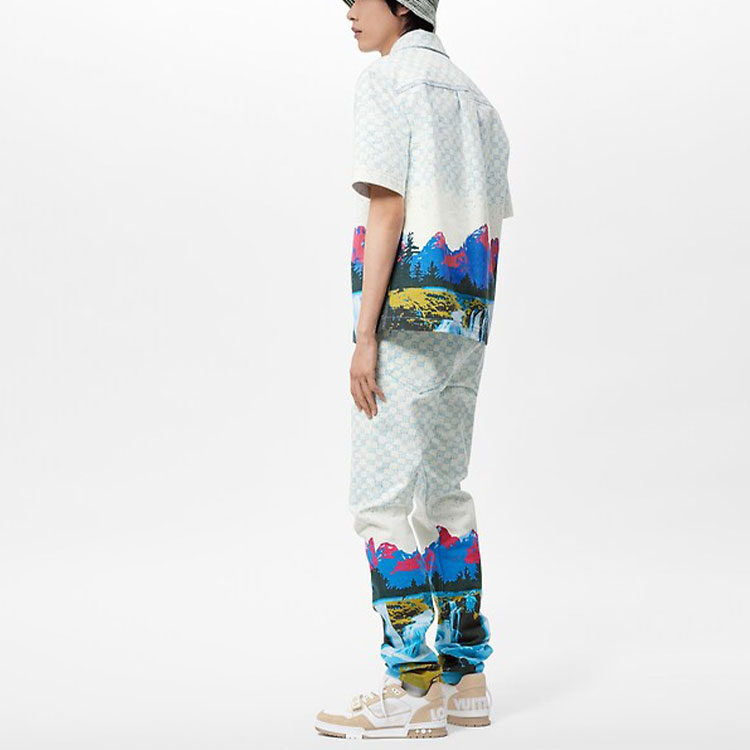 Purchase ルイヴィトン FW22 アルファベットランドスケーププリント 白 デニム半袖シャツ メンズ 1AA5C2