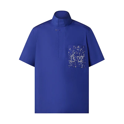 Louis Vuitton FW22 Blue Short-Sleeve Shirt with Embroidered Letters for Men. 1AA4PK
