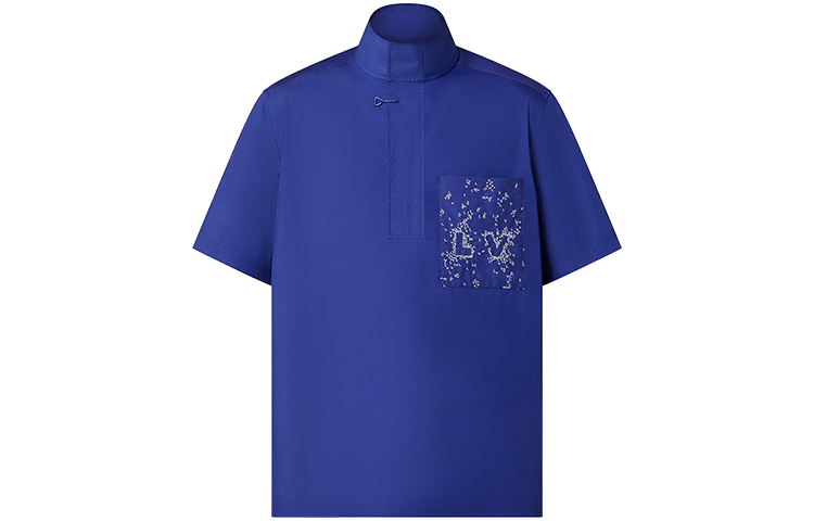 Order Louis Vuitton Baju Biru Lengan Pendek Bersulam Lelaki FW22. 1AA4PK