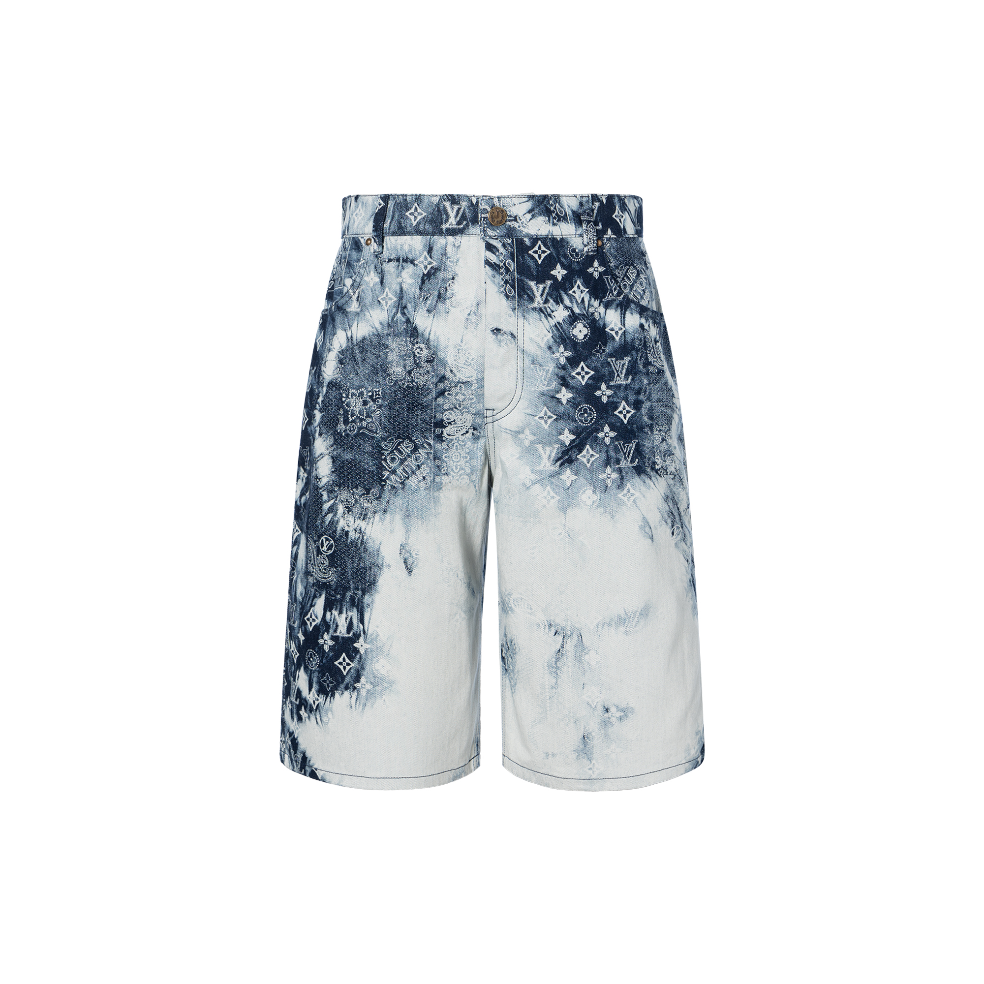 LOUIS VUITTON FW22 Blue White Tie-Dye Monogram Paisley Casual Shorts . 1AA55K