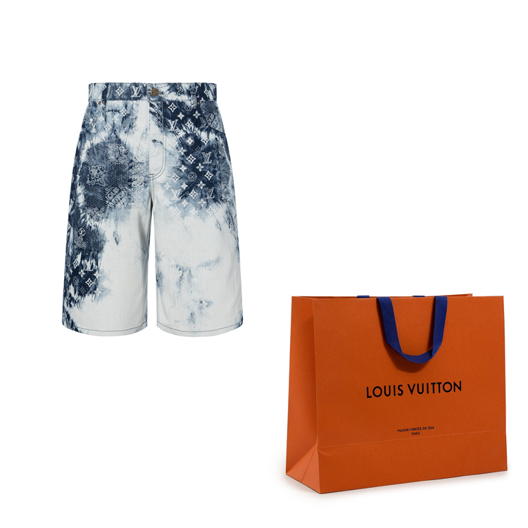 Cheap 路易威登FW22藍白扎染Monogram佩斯利休閒短褲 1AA55K