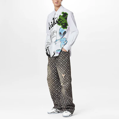 LOUIS VUITTON FW22 Cartoon Print Long Sleeve Shirt White Mens 1AAGOC Lookbook LOUIS VUITTON FW22 Cartoon Print Long Sleeve Shirt White Mens 1AAGOC