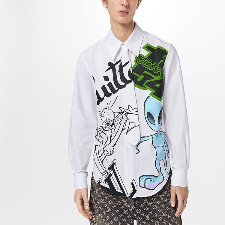 LOUIS VUITTON FW22 Cartoon Print Long Sleeve Shirt White Mens 1AAGOC 圖 4