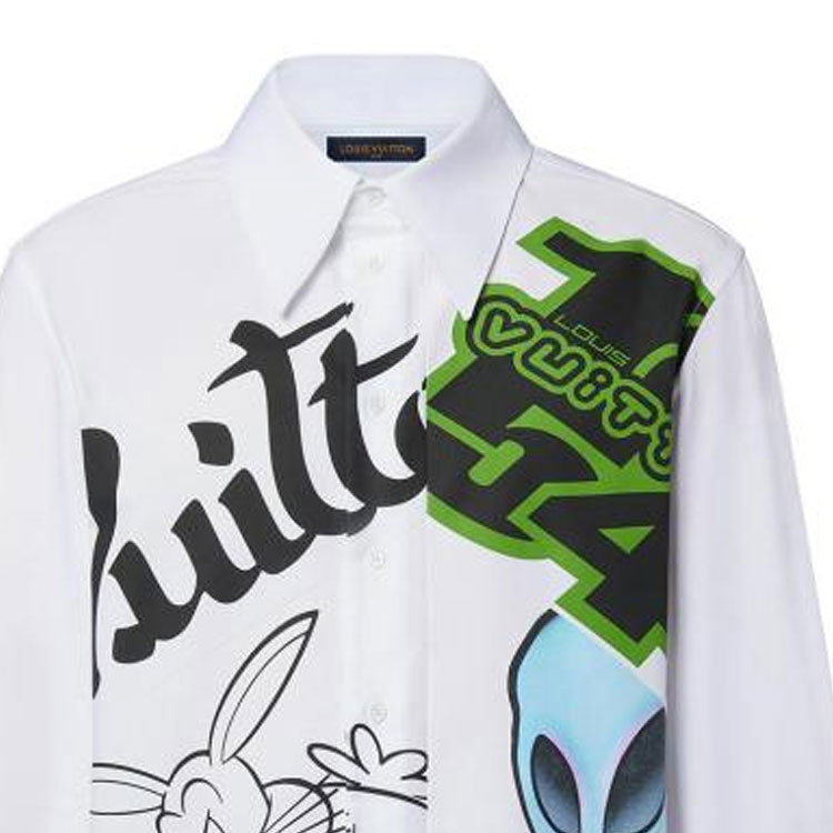 LOUIS VUITTON FW22 Cartoon Print Long Sleeve Shirt White Mens 1AAGOC 圖 7