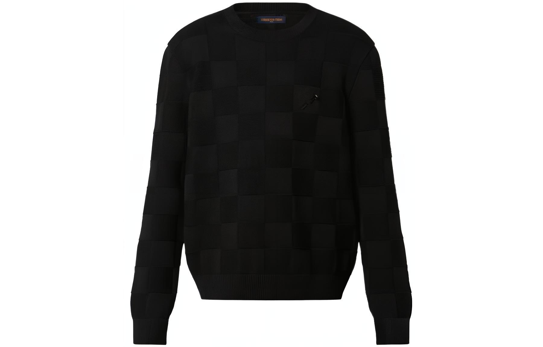 LOUIS VUITTON FW22 Check Knit Crewneck Long Sleeve Sweater Black Mens. 1AA4MC