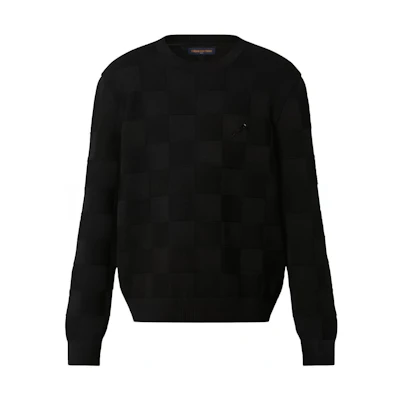 LOUIS VUITTON FW22 Check Knit Crewneck Long Sleeve Sweater Black Mens. 1AA4MC