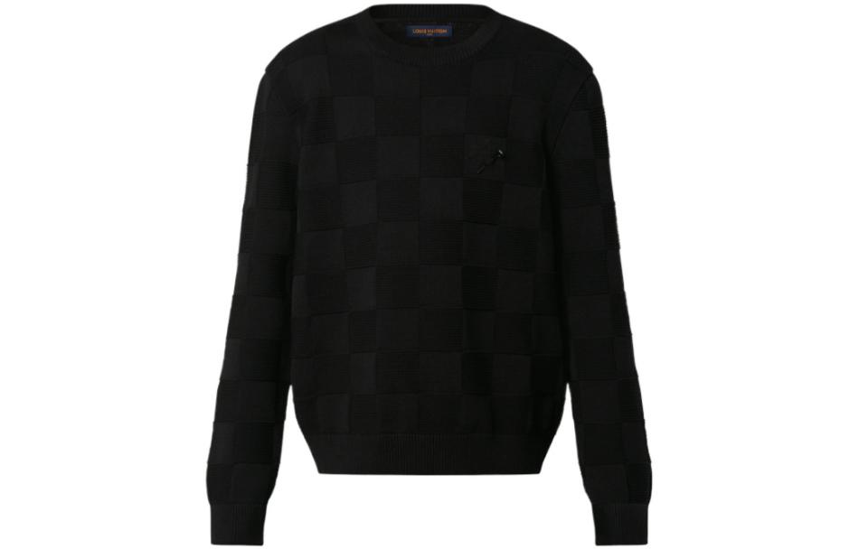 Order LOUIS VUITTON FW22 Sweater Hitam Lelaki Lengan Panjang Knit Check Crewneck. 1AA4MC