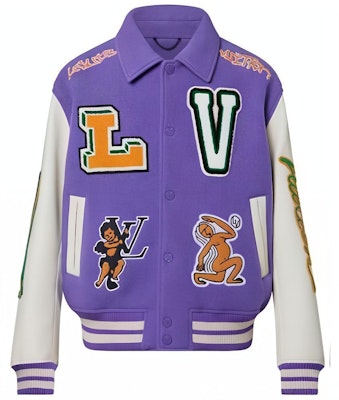 Chaqueta Varsity de Cuero LOUIS VUITTON FW22 Colorblock Cartoon Patch Morado Blanco 1AAHH5 Order Chaqueta Varsity de Cuero LOUIS VUITTON FW22 Colorblock Cartoon Patch Morado Blanco 1AAHH5