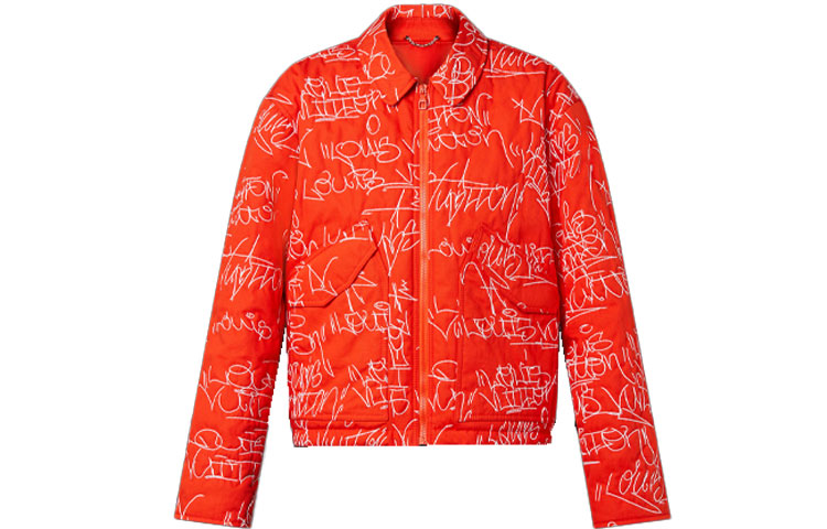 Louis Vuitton FW22 Embroidered Denim Aviator Jacket Red 1AA7GR