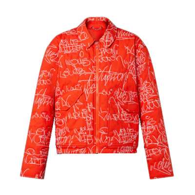 Louis Vuitton FW22 Embroidered Denim Aviator Jacket Red 1AA7GR
