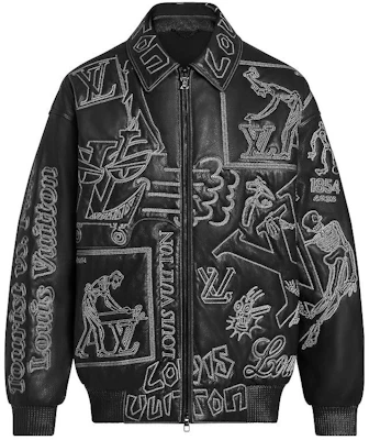 路易威登 FW22 刺繡皮革飛行員拉鍊外套 黑色 1A96VM Order 路易威登 FW22 刺繡皮革飛行員拉鍊外套 黑色 1A96VM