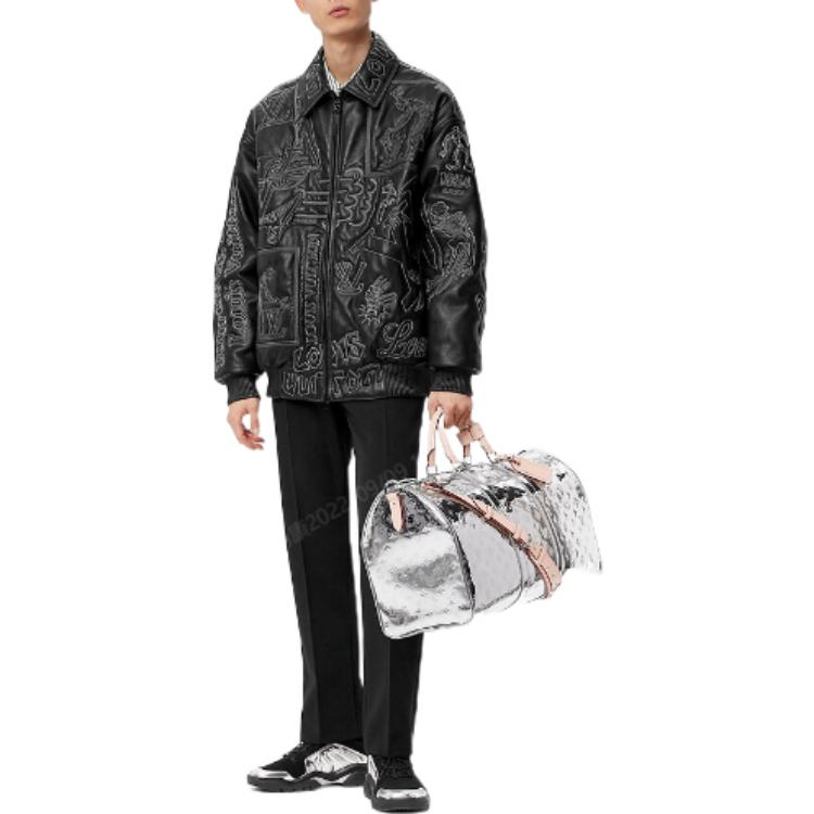 Lookbook 路易威登 FW22 刺繡皮革飛行員拉鍊外套 黑色 1A96VM