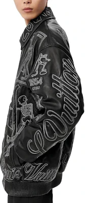 路易威登 FW22 刺繡皮革飛行員拉鍊外套 黑色 1A96VM Shop 路易威登 FW22 刺繡皮革飛行員拉鍊外套 黑色 1A96VM