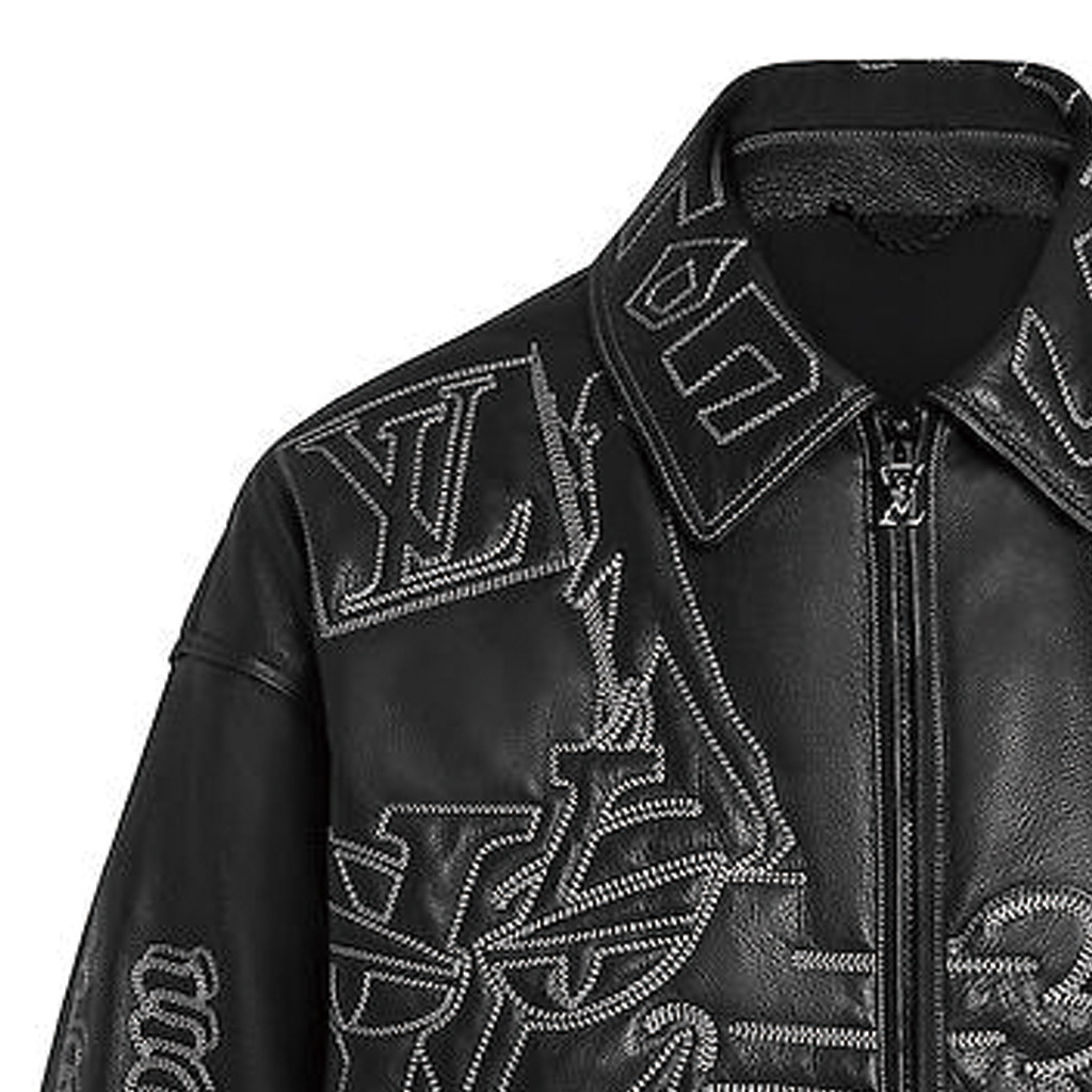 Purchase 路易威登 FW22 刺繡皮革飛行員拉鍊外套 黑色 1A96VM