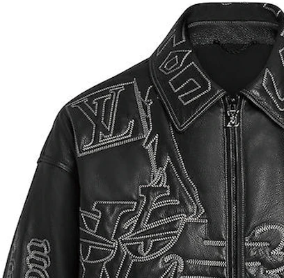 路易威登 FW22 刺繡皮革飛行員拉鍊外套 黑色 1A96VM Purchase 路易威登 FW22 刺繡皮革飛行員拉鍊外套 黑色 1A96VM