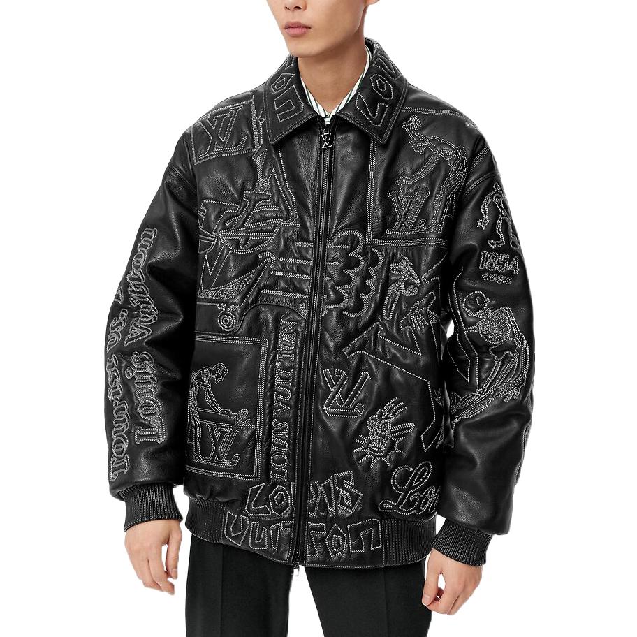 Details for 路易威登 FW22 刺繡皮革飛行員拉鍊外套 黑色 1A96VM