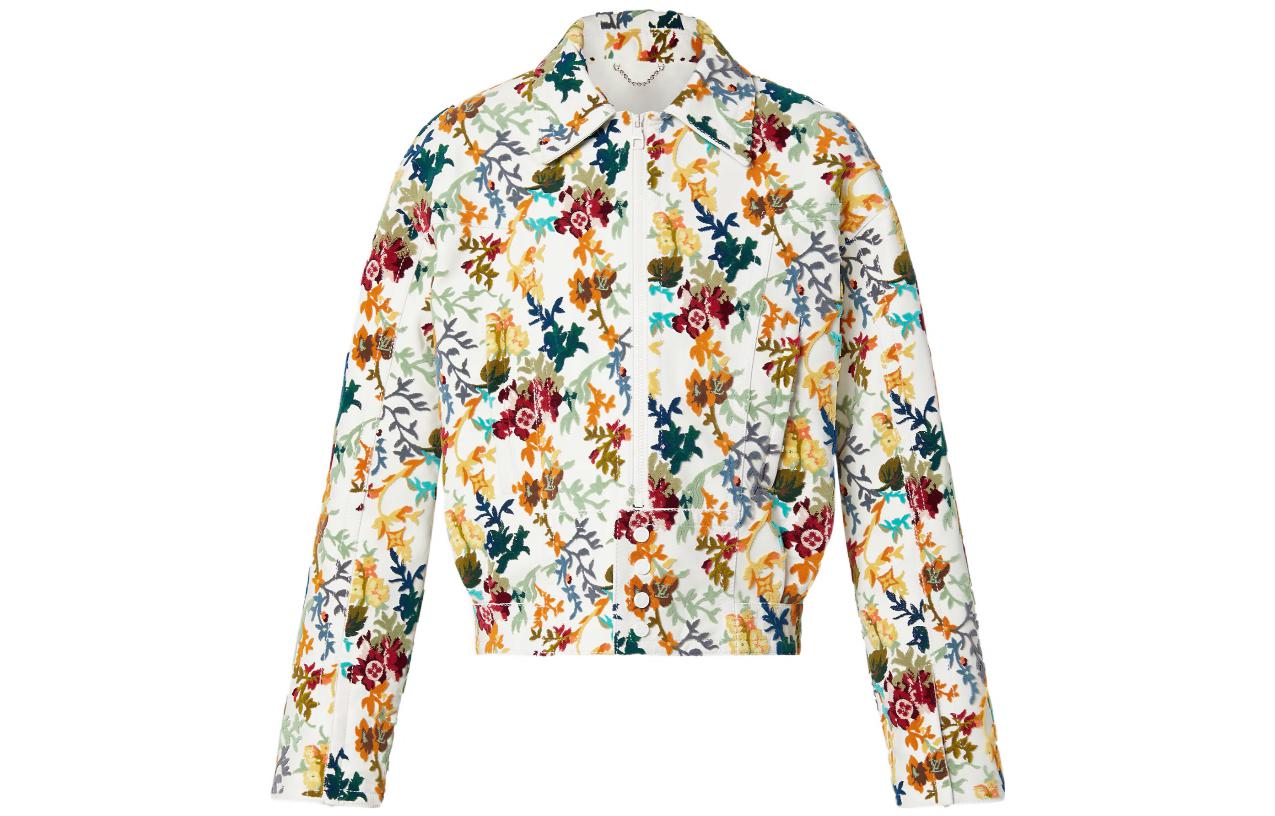 Louis Vuitton FW22 Floral Embroidered Cinched Waist Jacket Multicolor 1AAHGI