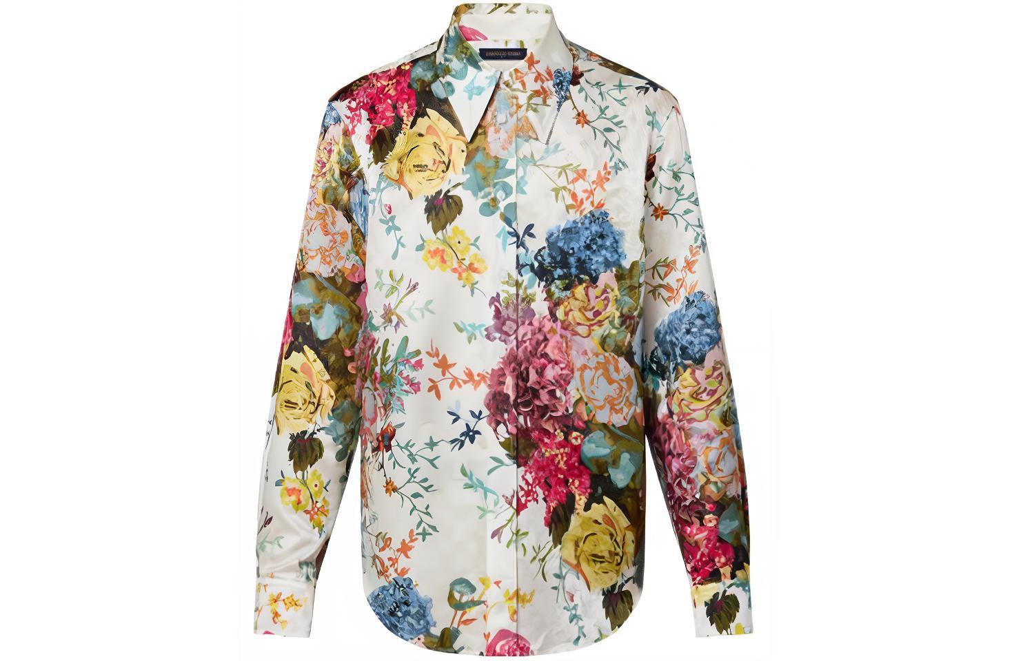 LOUIS VUITTON FW22 Floral Print Long Sleeve Shirt White  Fashion Shirt. 1AAGKY