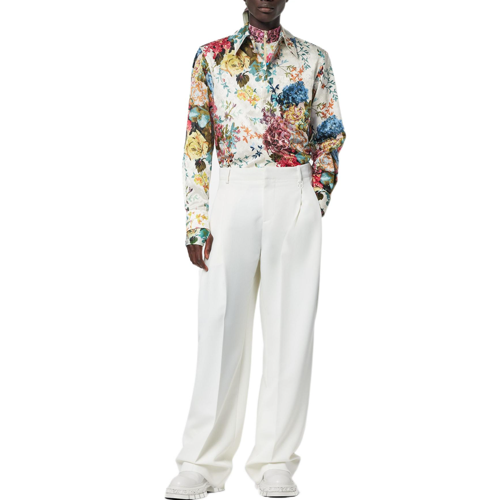 LOUIS VUITTON FW22 Floral Print Long Sleeve Shirt White  Fashion Shirt. 1AAGKY 圖 3