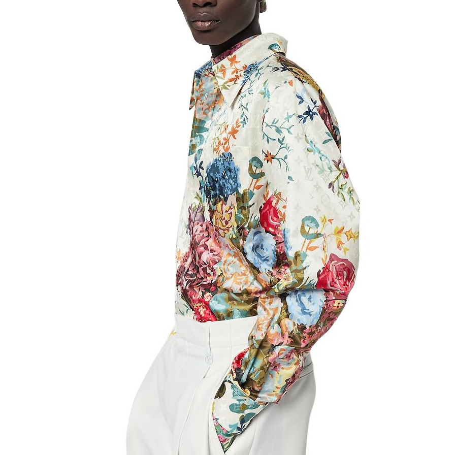 LOUIS VUITTON FW22 Floral Print Long Sleeve Shirt White  Fashion Shirt. 1AAGKY 圖 5