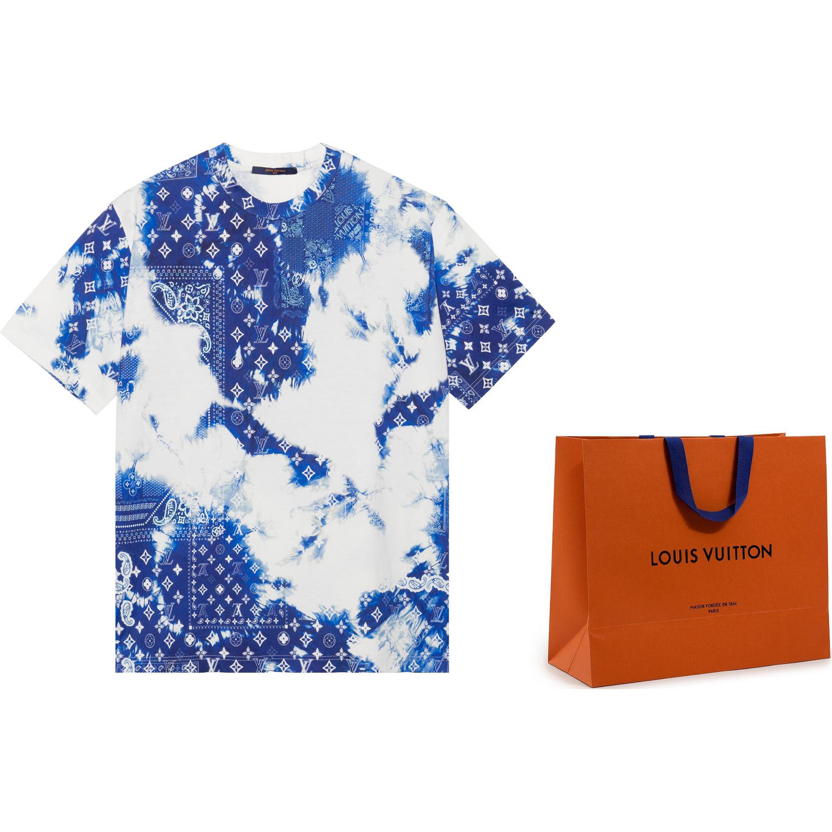 Cheap LOUIS VUITTON FW22 Kaos Biru Logo Geometris Paisley Tie-Dye. 1AA5F4