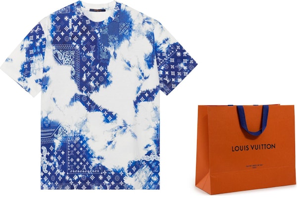 LOUIS VUITTON FW22 Kaos Biru Logo Geometris Paisley Tie-Dye. 1AA5F4 Cheap LOUIS VUITTON FW22 Kaos Biru Logo Geometris Paisley Tie-Dye. 1AA5F4