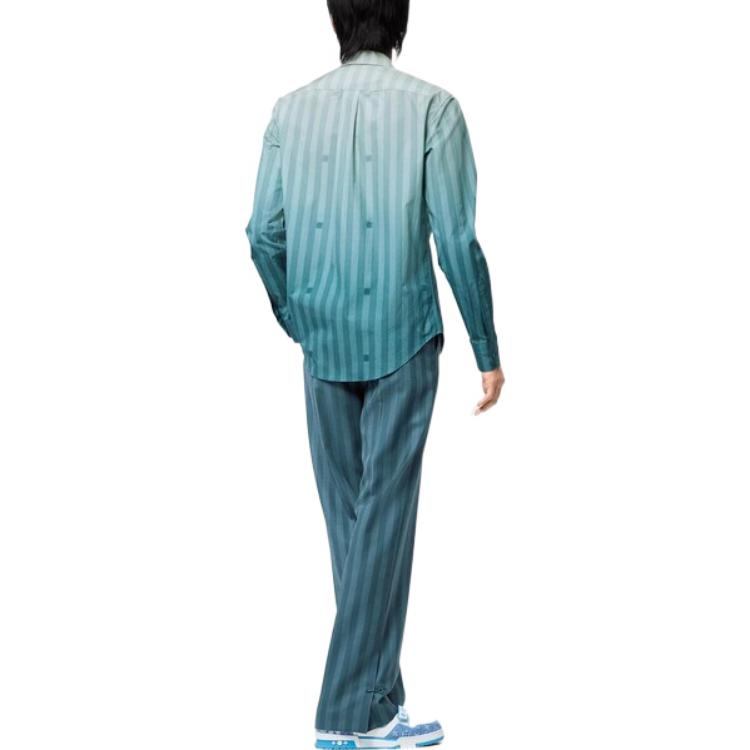 Shop ルイヴィトン FW22 グラデーションストライプ 長袖シャツ ブルー メンズウェア 1AA4W8