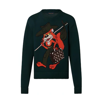 LOUIS VUITTON FW22 Green Cartoon Jacquard Crewneck Sweater Fashion. 1AAGVG